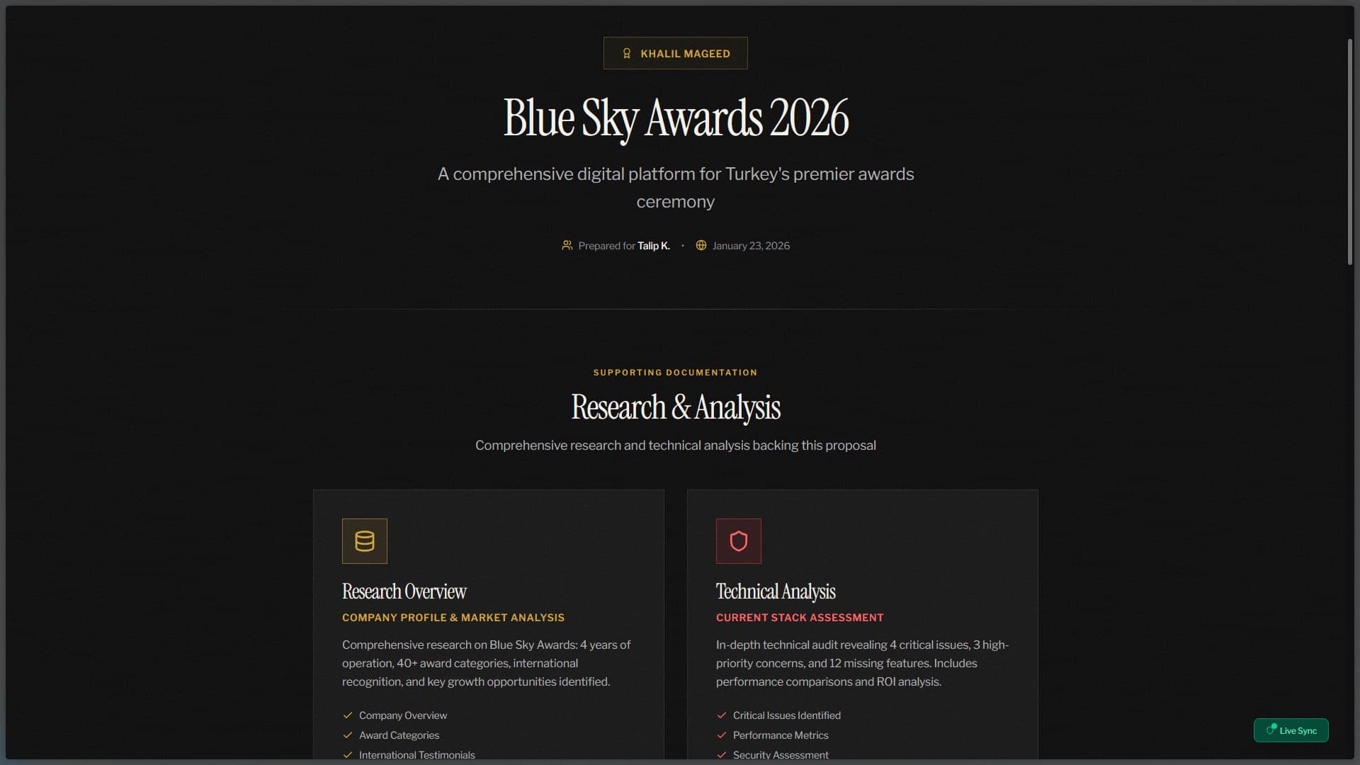 Award ceremony Website